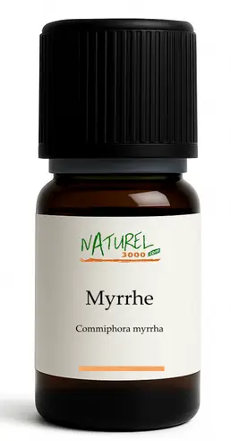 Huile essentielle Myrrhe Naturel3000 – flacon de 10 ml ambré, bouchon noir, étiquette blanche.